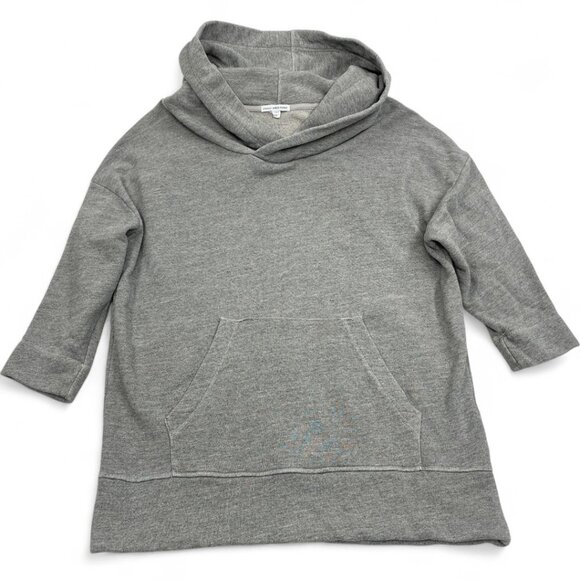 James Perse Gray Hooded Hoodie Sweatshirt 3/4 Sleeve Pullover Pockets Women's 4 - Picture 1 of 9